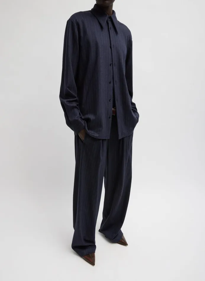 Women Tops Tibi Newton Stripe Classic Men039s Shirt Navy Melange