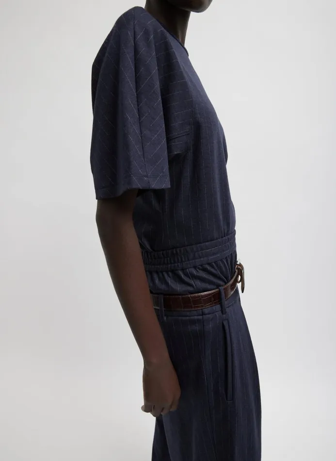 Women Tops Tibi Newton Stripe Sculpted Shrunken TShirt Navy Melange