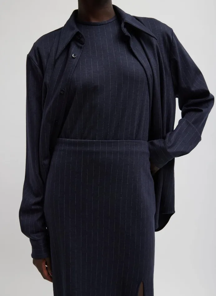 Women Tops Tibi Newton Stripe Sculpted Shrunken TShirt Navy Melange