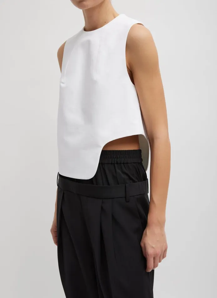 Women Tops Tibi Sculpted Cotton Curved Hem Sleeveless Top White