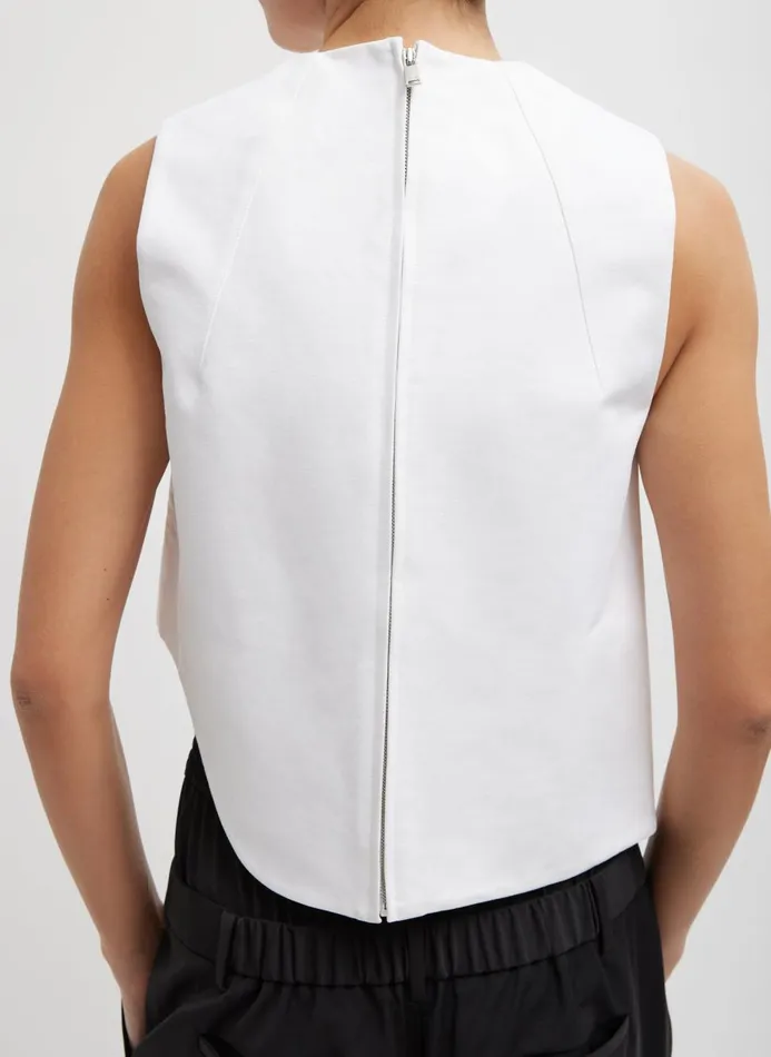 Women Tops Tibi Sculpted Cotton Curved Hem Sleeveless Top White