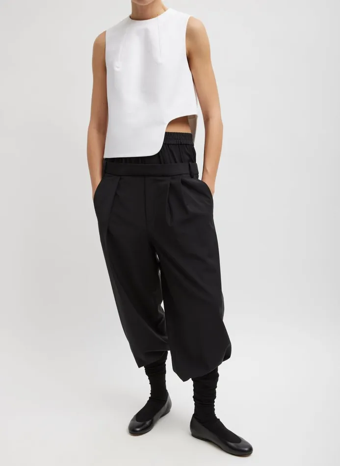 Women Tops Tibi Sculpted Cotton Curved Hem Sleeveless Top White