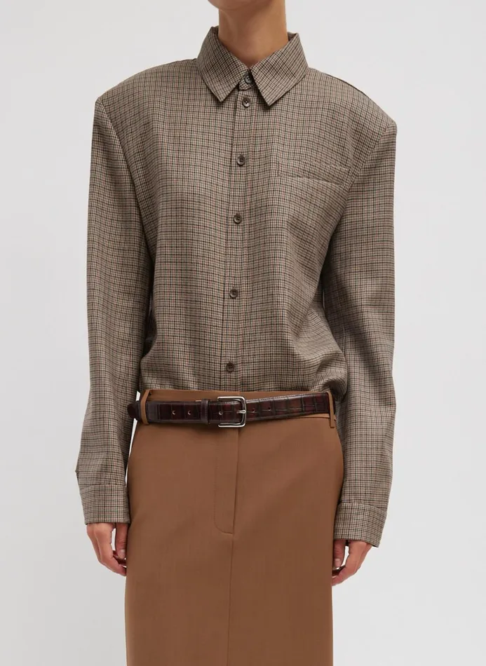 Women Tops Tibi Thomas Menswear Check Detached Shirt Tan Multi