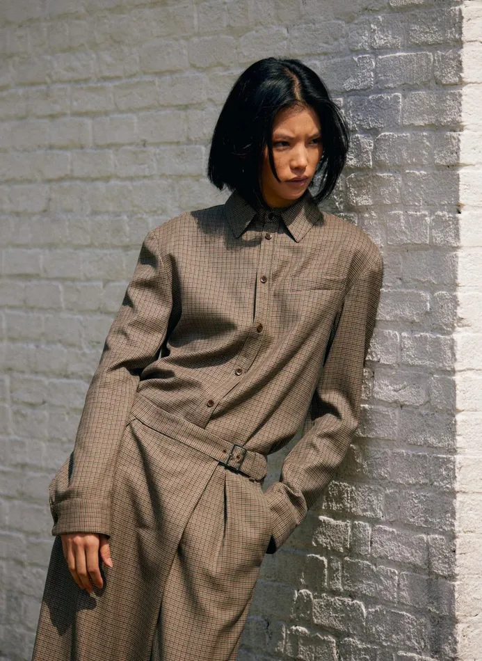 Women Tops Tibi Thomas Menswear Check Detached Shirt Tan Multi