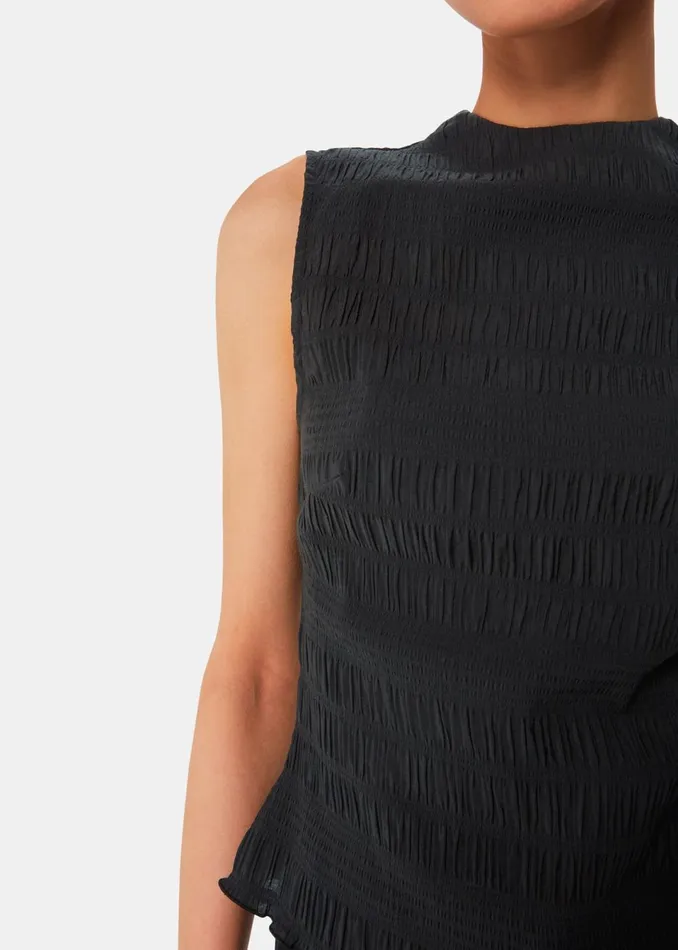 Women Tops Whistles Black Plisse Sleeveless Top
