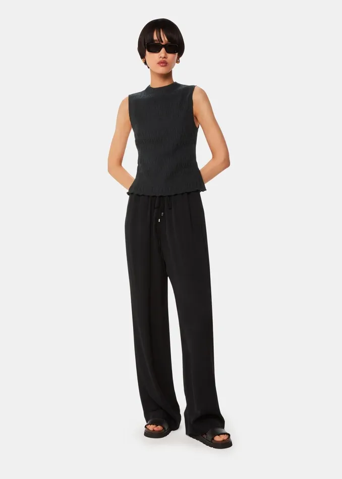 Women Tops Whistles Black Plisse Sleeveless Top