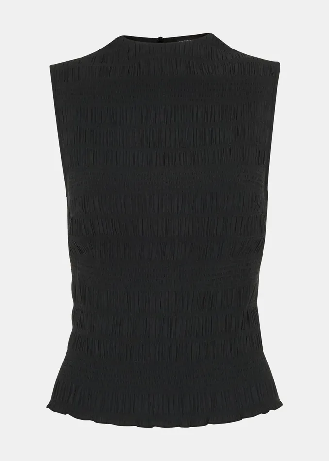 Women Tops Whistles Black Plisse Sleeveless Top
