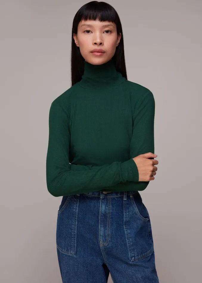 Women Tops Whistles Dark Green Essential Ribbed Polo