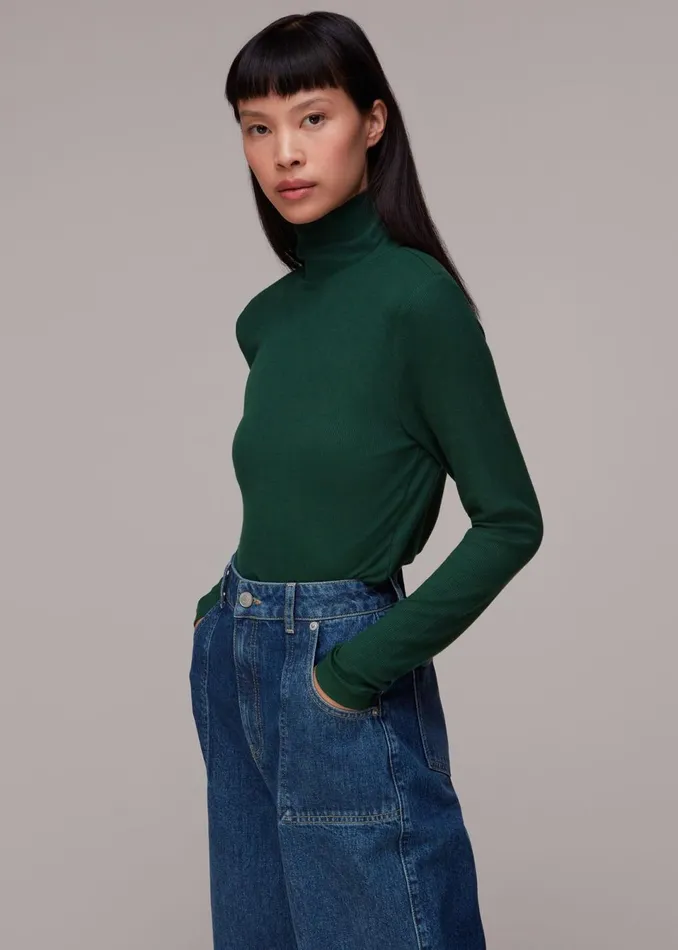 Women Tops Whistles Dark Green Essential Ribbed Polo