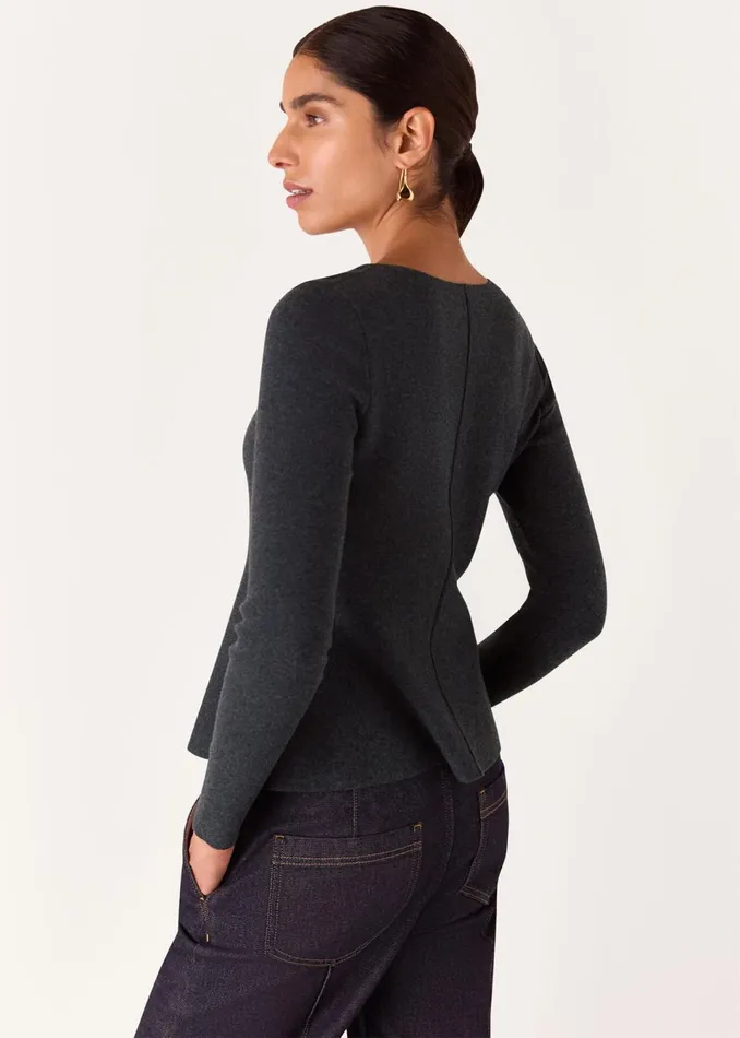 Women Tops Whistles Dark Grey Peplum Detail Knit