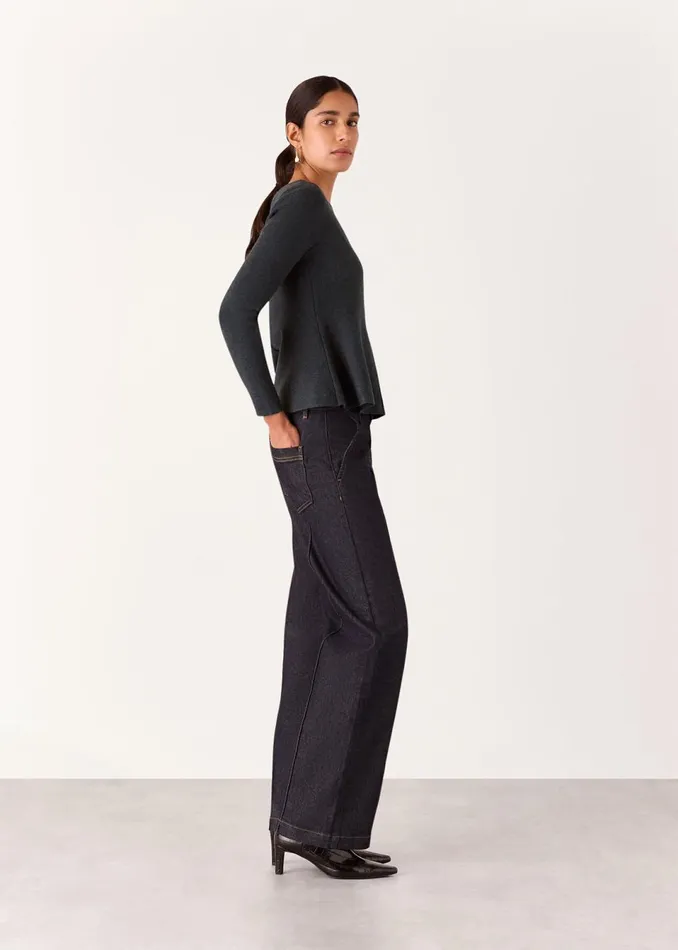 Women Tops Whistles Dark Grey Peplum Detail Knit