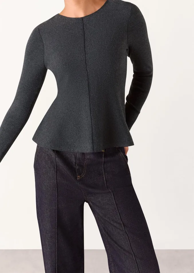 Women Tops Whistles Dark Grey Peplum Detail Knit