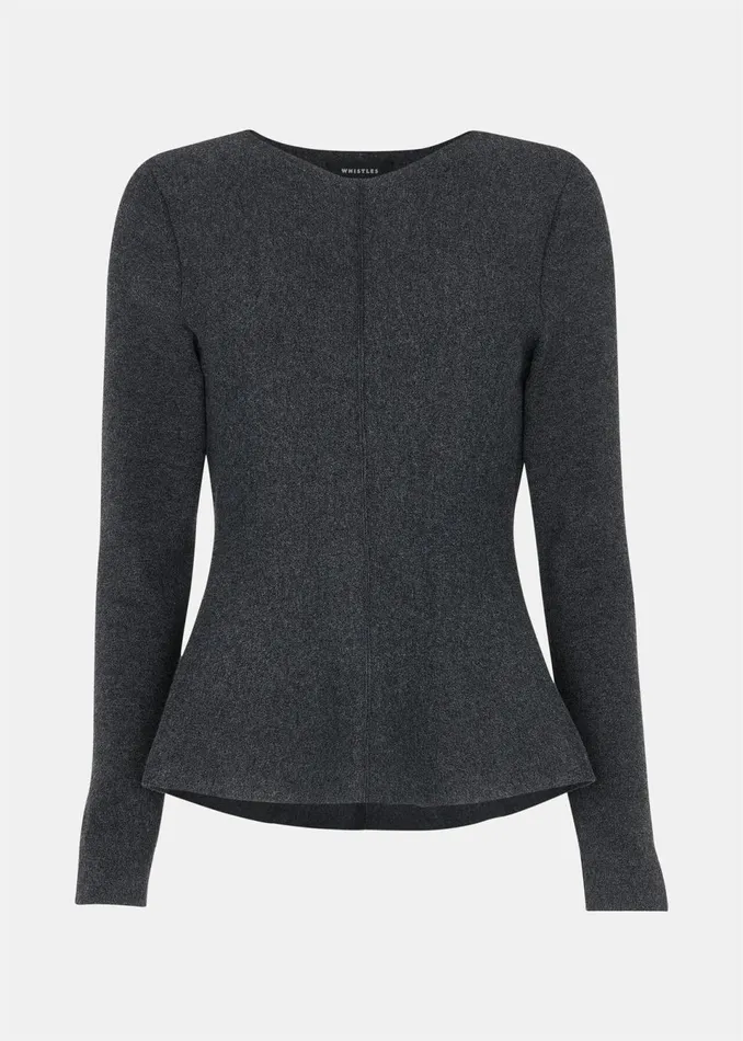Women Tops Whistles Dark Grey Peplum Detail Knit
