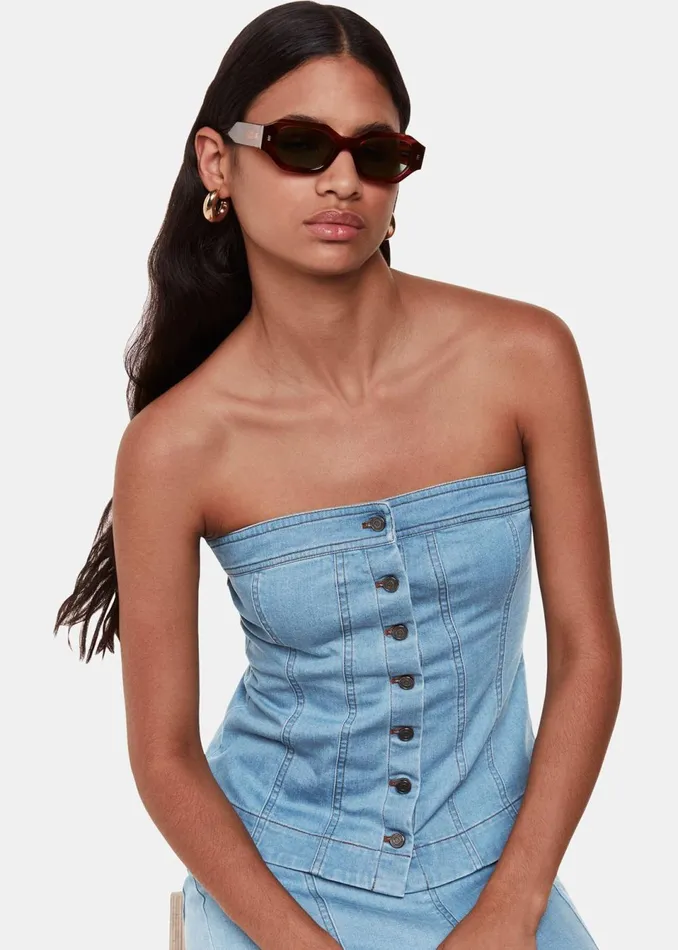 Women Tops Whistles Denim Corset Top