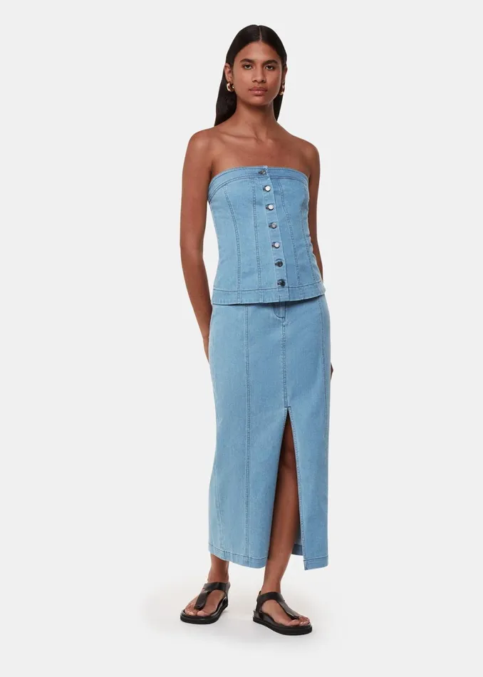 Women Tops Whistles Denim Corset Top
