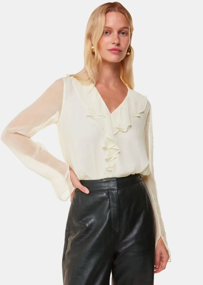 Women Tops Whistles Ivory Ruffle Collar Detail Blouse