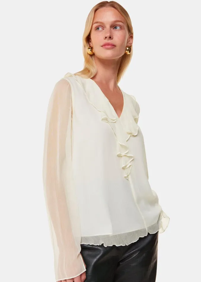 Women Tops Whistles Ivory Ruffle Collar Detail Blouse
