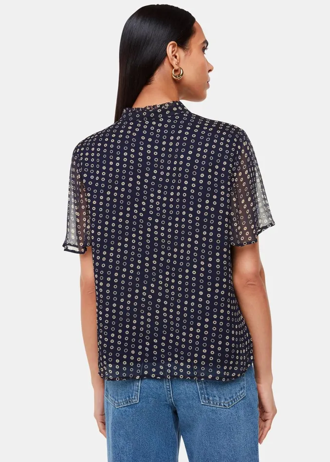 Women Tops Whistles Navy Spotted Hoop Frill Blouse