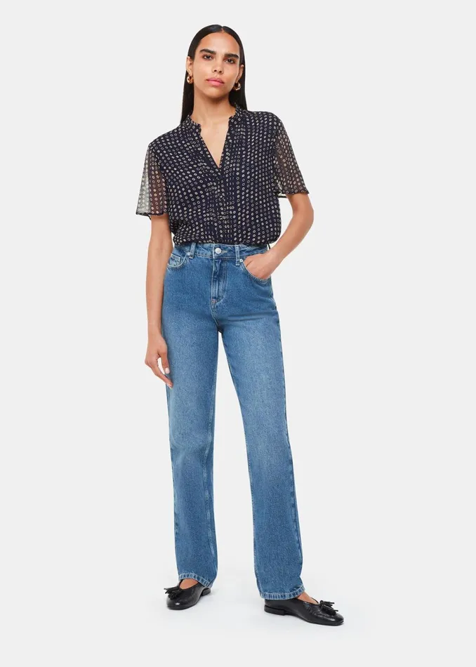 Women Tops Whistles Navy Spotted Hoop Frill Blouse