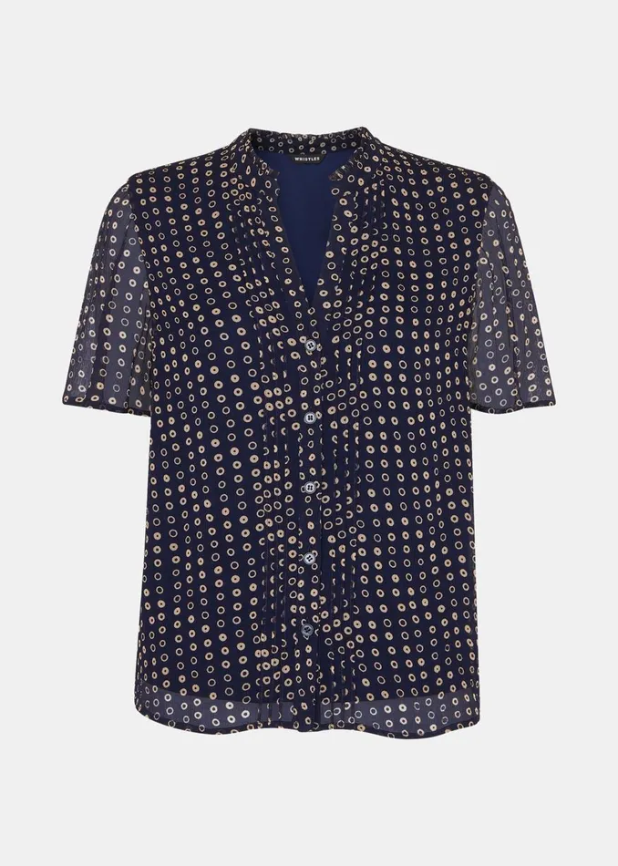 Women Tops Whistles Navy Spotted Hoop Frill Blouse