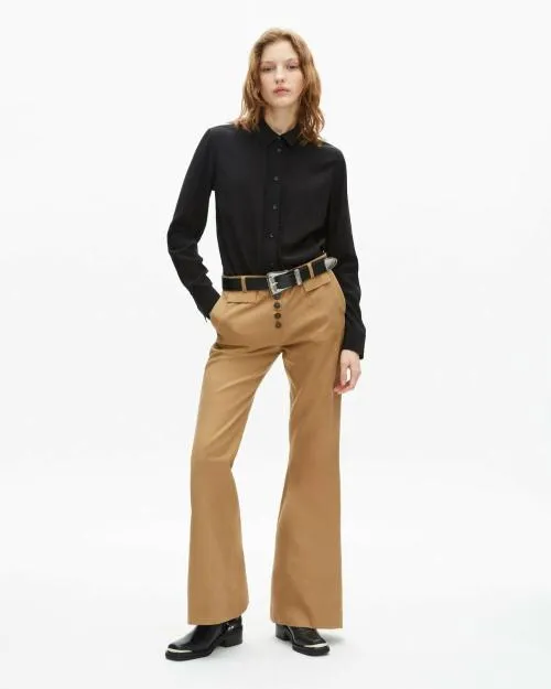 Women Trousers and Jeans The Kooples Beige Cotton And Linen Flared Pants Beige