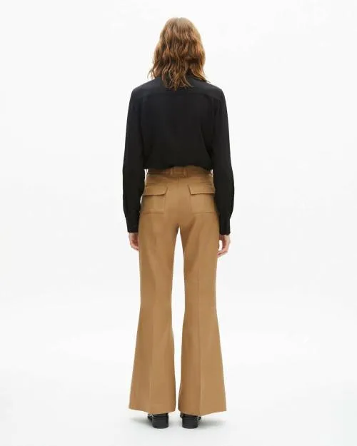 Women Trousers and Jeans The Kooples Beige Cotton And Linen Flared Pants Beige