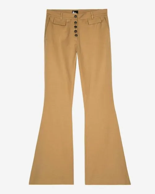 Women Trousers and Jeans The Kooples Beige Cotton And Linen Flared Pants Beige