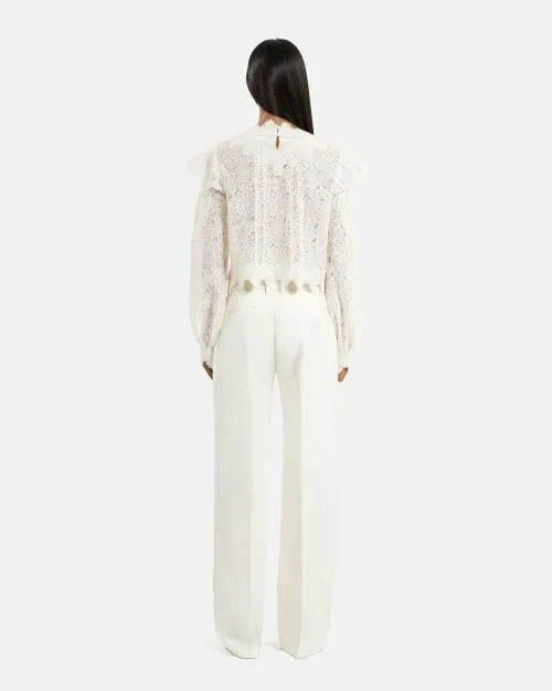 Women Trousers and Jeans The Kooples WideLeg Ecru Tuxedo Pants Ecru