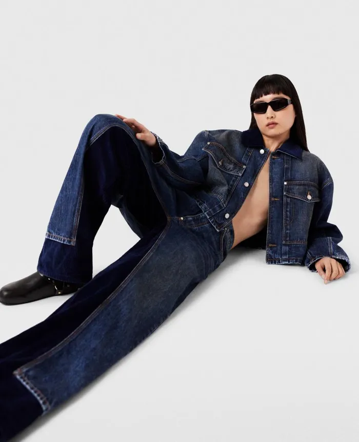 Women Trousers And Shorts Stella McCartney Corduroy HighRise Straight Leg Jeans Dark Wash Blue Denim