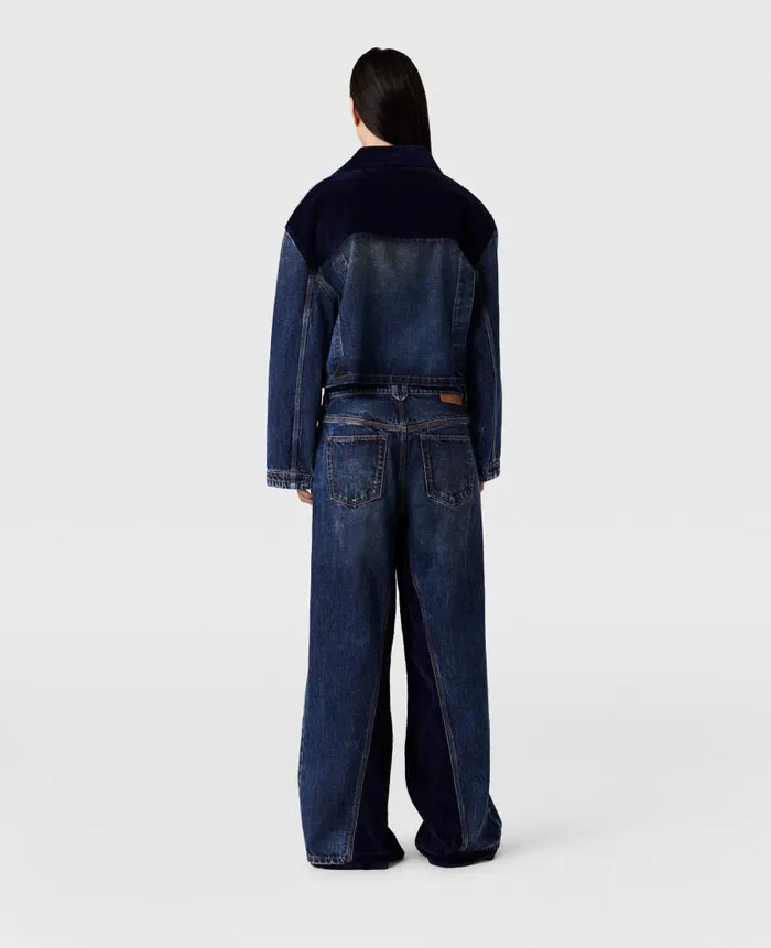 Women Trousers And Shorts Stella McCartney Corduroy HighRise Straight Leg Jeans Dark Wash Blue Denim