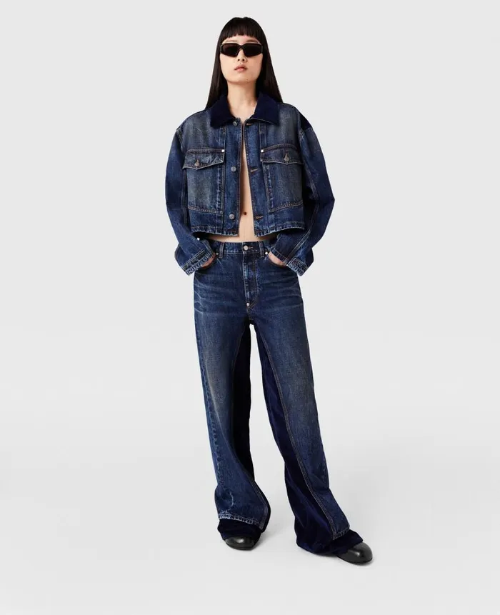 Women Trousers And Shorts Stella McCartney Corduroy HighRise Straight Leg Jeans Dark Wash Blue Denim