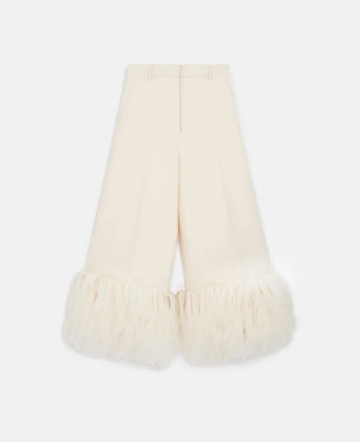 Women Trousers And Shorts Stella McCartney HighRise WideLeg Feather Pants Cream White Women Trousers And Shorts Stella McCartney HighRise WideLeg Feather Pants Cream White