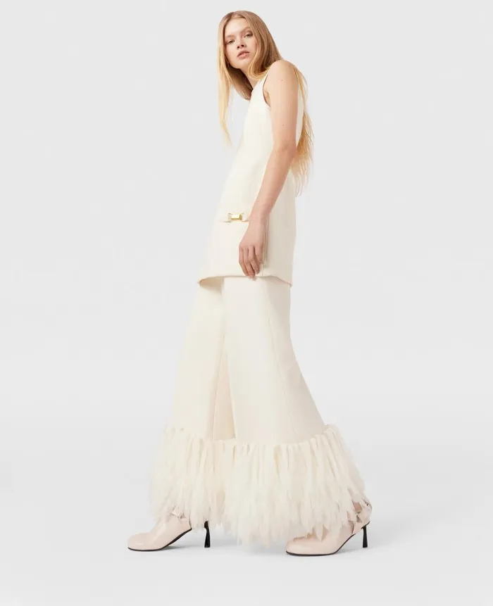 Women Trousers And Shorts Stella McCartney HighRise WideLeg Feather Pants Cream White