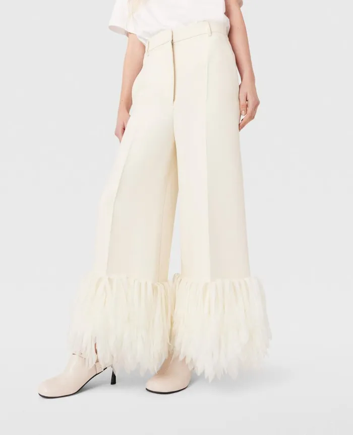 Women Trousers And Shorts Stella McCartney HighRise WideLeg Feather Pants Cream White
