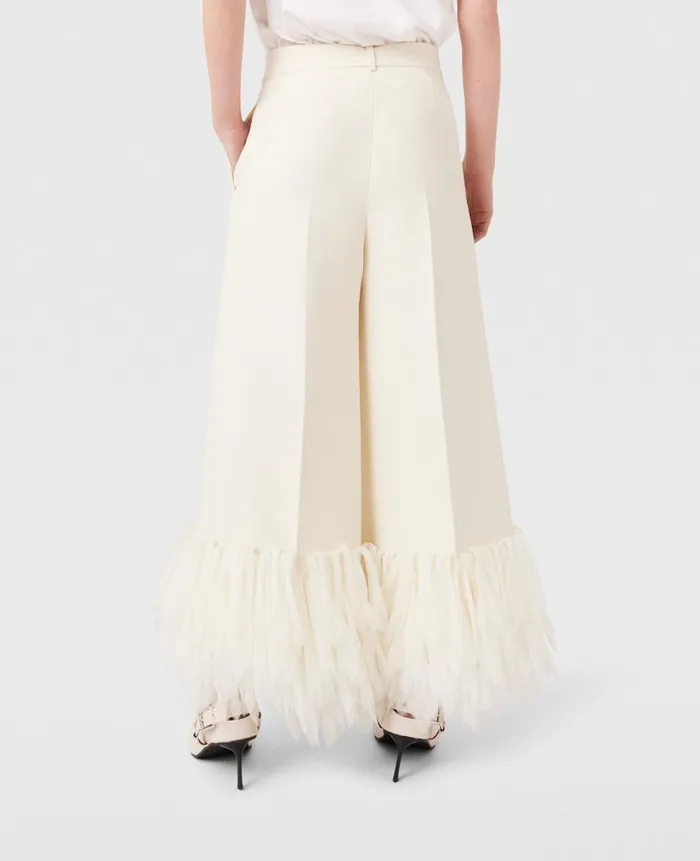Women Trousers And Shorts Stella McCartney HighRise WideLeg Feather Pants Cream White