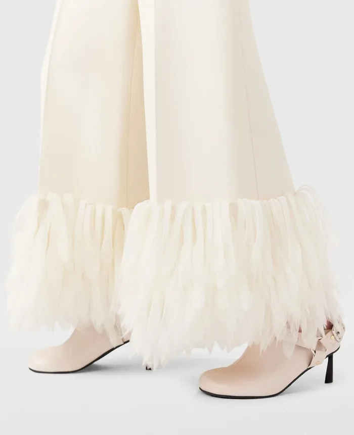 Women Trousers And Shorts Stella McCartney HighRise WideLeg Feather Pants Cream White