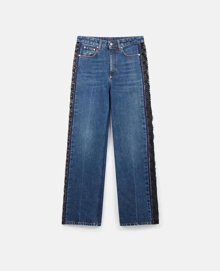 Women Trousers And Shorts Stella McCartney Lace HighRise Straight Leg Jeans Vintage Wash Blue Denim