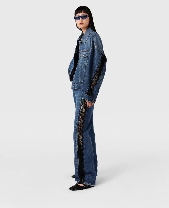 Women Trousers And Shorts Stella McCartney Lace HighRise Straight Leg Jeans Vintage Wash Blue Denim
