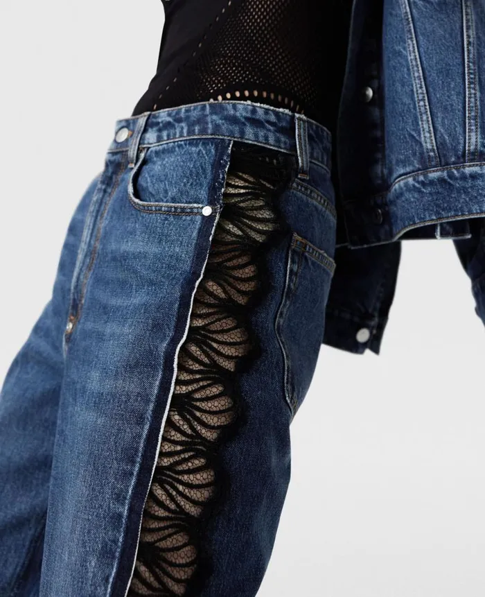Women Trousers And Shorts Stella McCartney Lace HighRise Straight Leg Jeans Vintage Wash Blue Denim