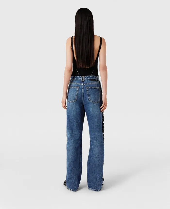 Women Trousers And Shorts Stella McCartney Lace HighRise Straight Leg Jeans Vintage Wash Blue Denim