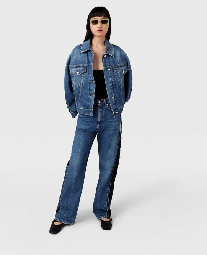 Women Trousers And Shorts Stella McCartney Lace HighRise Straight Leg Jeans Vintage Wash Blue Denim