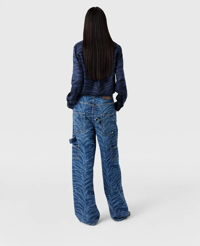 Women Trousers And Shorts Stella McCartney Tiger Pattern HighRise Straight Leg Cargo Jeans Vintage Wash Blue Denim