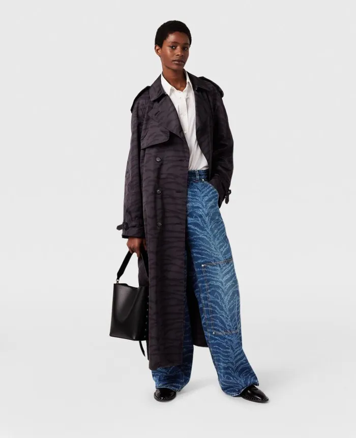 Women Trousers And Shorts Stella McCartney Tiger Pattern HighRise Straight Leg Cargo Jeans Vintage Wash Blue Denim