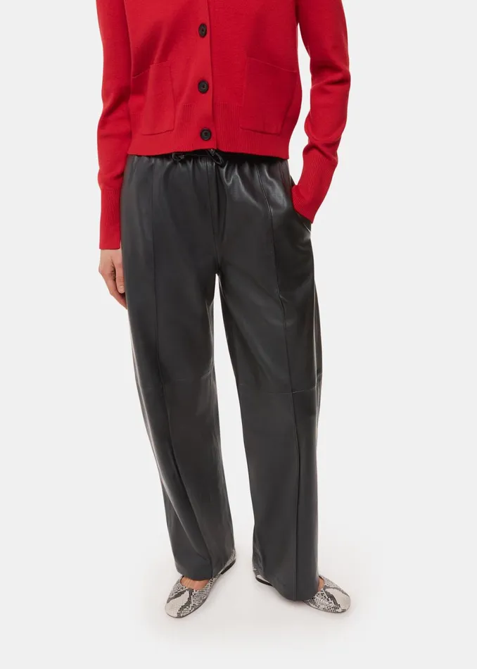 Women Trousers Whistles Black Elasticated Leather Trouser