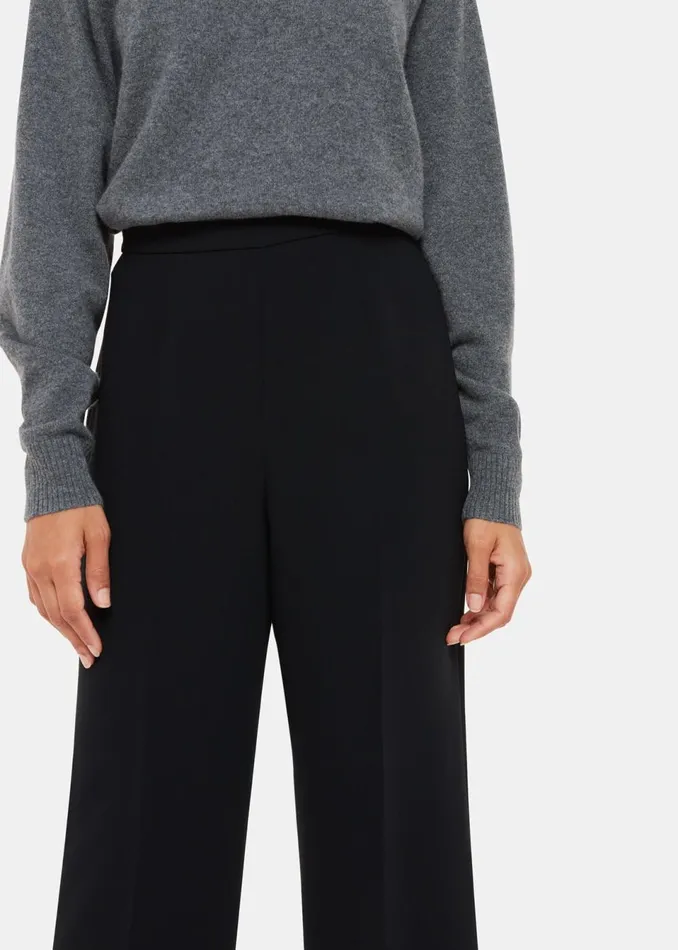 Women Trousers Whistles Black Wide Leg Cropped Trouser