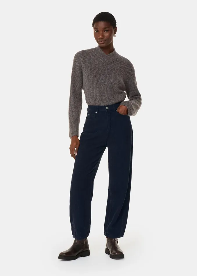 Women Trousers Whistles Navy High Waist Cord Barrel Jean