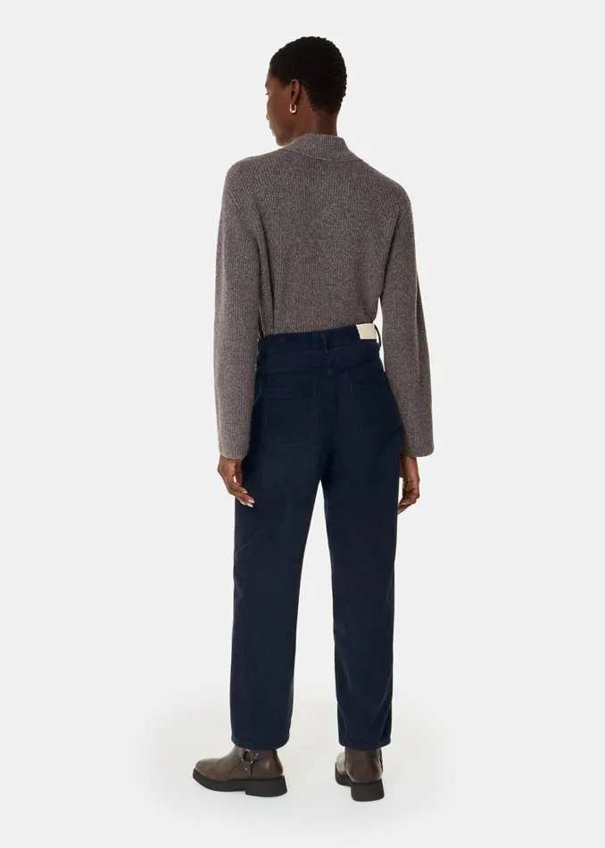Women Trousers Whistles Navy High Waist Cord Barrel Jean