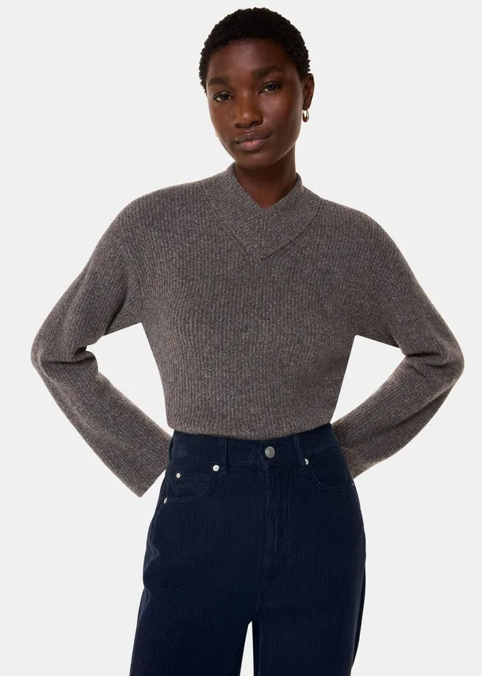 Women Trousers Whistles Navy High Waist Cord Barrel Jean