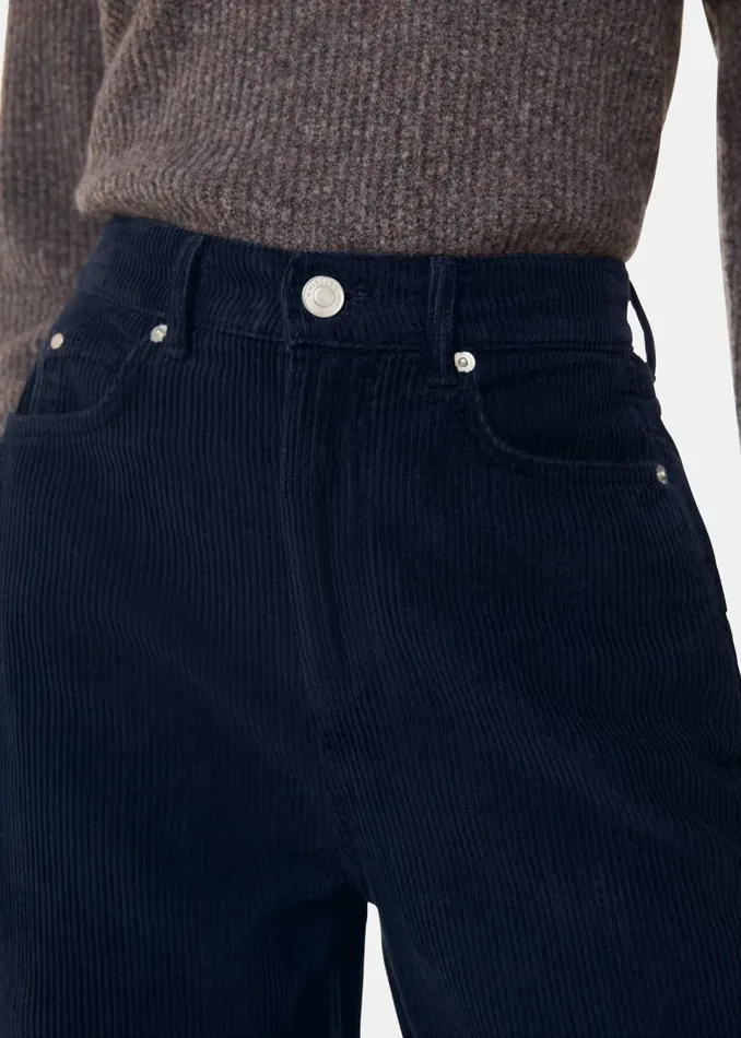 Women Trousers Whistles Navy High Waist Cord Barrel Jean