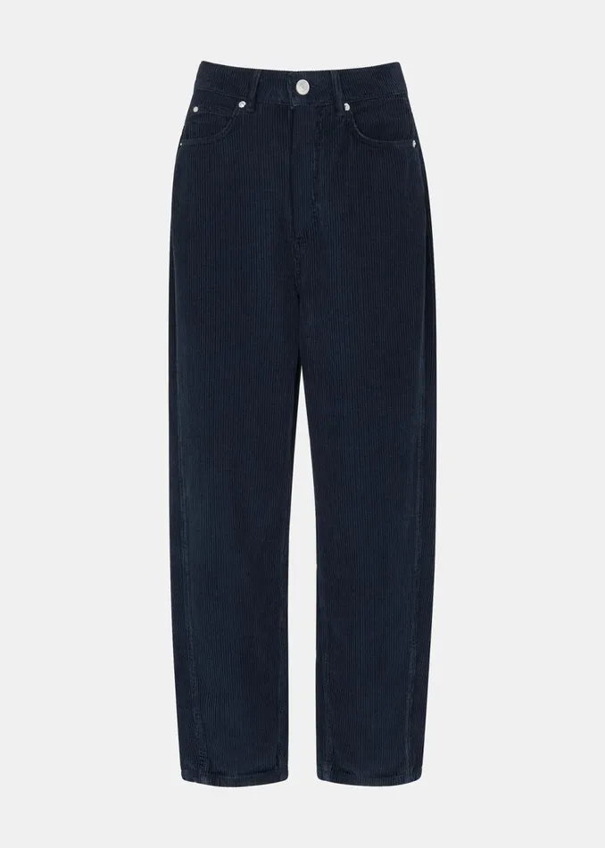 Women Trousers Whistles Navy High Waist Cord Barrel Jean